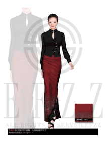 紅色長裙款酒店中餐迎賓制服設計圖616