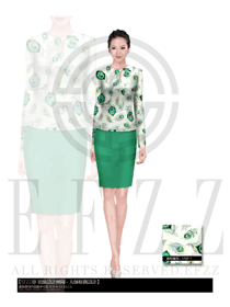 時尚綠色女秋冬職業裝制服款式效果圖1457