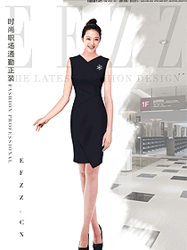 黑色女款女職業(yè)裝夏裝制服設(shè)計(jì)圖741