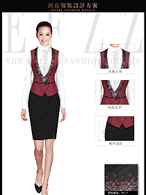 原創制服設計棗紅色馬甲女款西餐服務員服裝款式圖1265