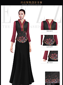 時尚棗紅色女款中餐迎賓服裝款式圖866