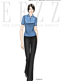 藍色女職業裝T恤服裝款式效果圖028