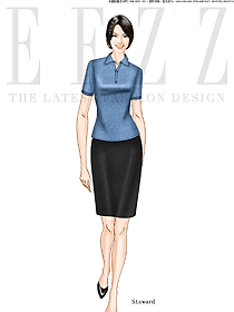 時尚藍色女職業裝T恤制服設計圖031