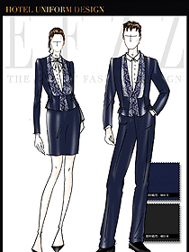 新款深藍色男女款夜總會KTV服務員制服設計圖617