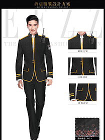 時尚黑色花紋男款保安服西裝制服設(shè)計圖081