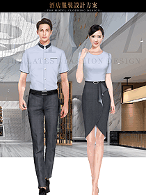 時尚灰藍色男女款星級酒店大堂經理制服設計圖1188