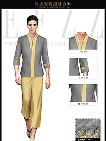 淺黃色男款按摩技師服裝款式圖1432