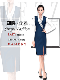 藍色連衣裙款專賣店營業(yè)員制服設(shè)計圖1581