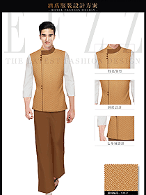 金橙色男款SPA會所服務生制服設計圖623