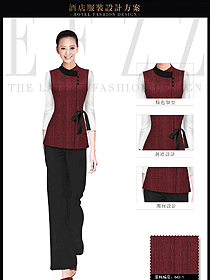 棗紅色女款SPA會所服務生制服設計圖626