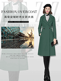 淺綠色女職業裝大衣服裝款式效果圖226