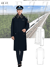 原創制服設計藏藍色男站務員大衣款服裝款式圖168