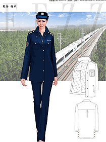 深藍(lán)色長(zhǎng)袖女款乘務(wù)員棉衣款制服設(shè)計(jì)圖169