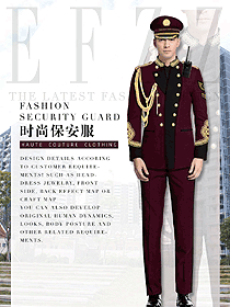 時(shí)尚棗紅色男款獵裝保安制服款式設(shè)計(jì)圖329