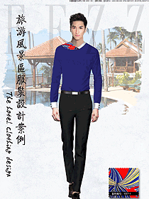時尚深藍色男款西餐服務員制服設計圖1285