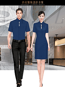 原創制服設計藏藍色男女款酒店大堂服裝款式圖1193