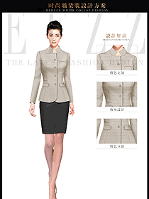 卡其色女秋冬職業裝制服款式設計圖1505