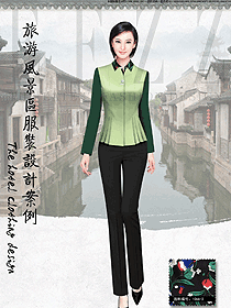 新款草綠色女款西餐服務員制服設計圖1293