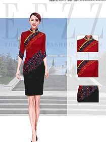 時尚大紅色女款民族特色酒店制服設計圖225