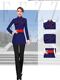 深藍色女款民族特色酒店服裝款式圖226