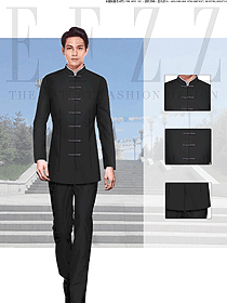 時(shí)尚黑色長(zhǎng)袖男款民族特色酒店制服設(shè)計(jì)圖235