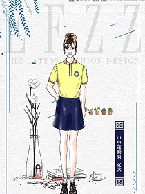 淺黃色女款學(xué)生服禮服校服款式設(shè)計圖049