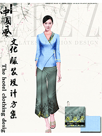 淺藍(lán)色女款中餐服務(wù)員制服款式設(shè)計圖2010