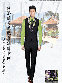 原創制服設計青綠色長袖男款西餐服務員服裝款式圖1302