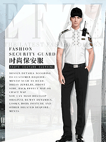 白色男款短袖保安服服裝款式效果圖366