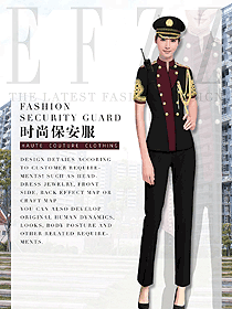 暗紅色女款短袖保安服設(shè)計(jì)圖372