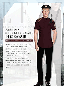 原創制服設計暗紅色男款短袖保安服款式效果圖373