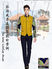 原創制服設計淺黃色男款西餐服務員服裝款式圖1311