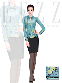時尚淺綠色女職業裝長袖襯衫制服設計圖270