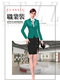 綠色女秋冬職業裝設計效果圖1534
