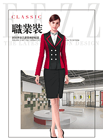 紅色女秋冬職業裝設計效果圖1535
