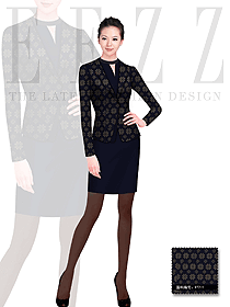時尚黑色長袖女秋冬職業裝制服設計圖1109