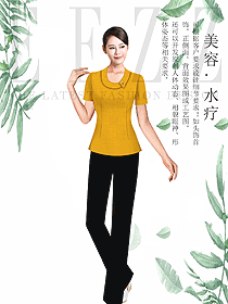 時尚淺黃色短袖女款按摩技師服款式設計圖1449