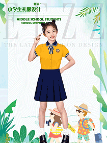 橙色短袖女款學生服校服款式設計圖079