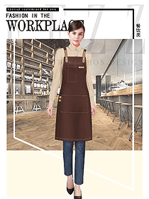 咖啡色圍裙款快餐廳服裝款式設計圖302