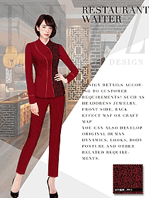 新款長袖女款中餐服務員制服款式設計圖2029