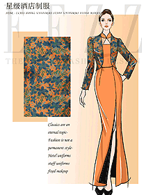 時尚橙色女款中餐廳迎賓員制服設計圖889