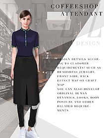 時尚深紫色女款快餐廳服務員服裝款式設計圖311