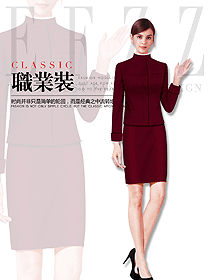 原創制服設計玫紅色女秋冬職業裝款式效果圖1597