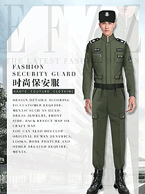 新款軍綠色男款長(zhǎng)袖保安服服裝款式效果圖413