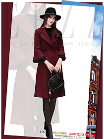 新款棗紅色女職業裝大衣制服設計圖262