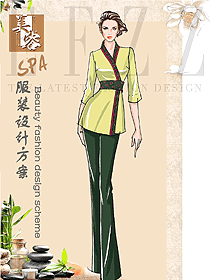淺黃色女款美容技師制服設計圖634