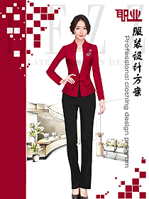 時尚紅色長袖女秋冬職業裝制服設計圖1682