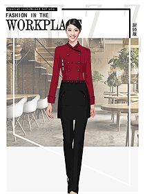 新款棗紅色女款酒店廚師服制服設(shè)計(jì)圖474