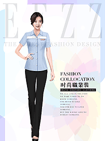 淺藍色短袖女款總臺收銀接待制服設計圖438