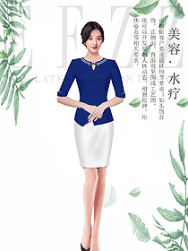 藍色女款總臺收銀接待制服設計圖439
